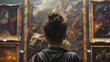 © LastSong - Back of an adult woman looking at renaissance style paintings in an old museum art gallery