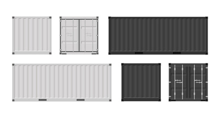 Wall Mural - Set of white and black cargo containers. Cargo containers for transportation. Vector illustration in flat style. 