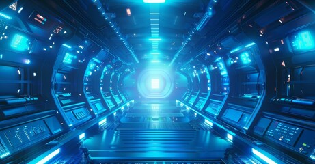 Poster - A concept of sci-fi corridor with 3D neon lights animates. This is a render of the concept.