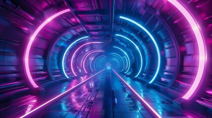 Poster - Image of an abstract background with purple, blue, and green glowing lights in 3D