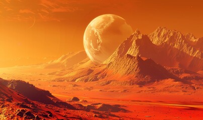 Wall Mural - red skies and clouds on an alien planet in 3d.