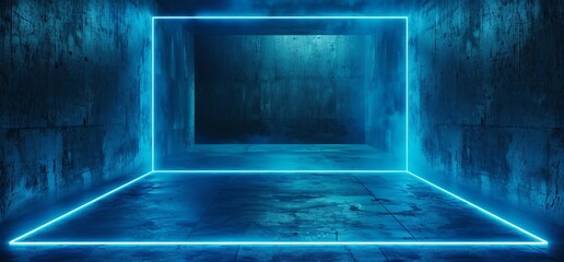 Poster - the cement concrete sci-fi futuristic cyber neon electric laser lights are displayed in a 3d renderi