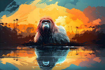 Poster - Gorilla in the Sunset Illustration