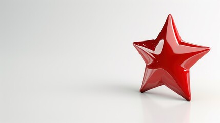 Poster - Glossy red star on a white background. Smooth, shiny surface contrasts against the plain backdrop, creating a striking visual effect.