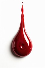 Poster - A single red paint droplet splashes onto a clean white surface, creating a striking contrast and abstract art effect.