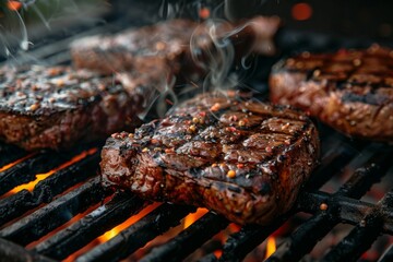 Wall Mural - Juicy Grilled Steaks on Barbecue