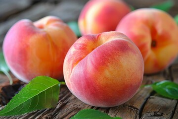 Sticker - Fresh Ripe Peaches on Wooden Surface