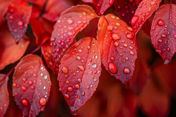 Poster - Autumn Leaves with Dew Drops