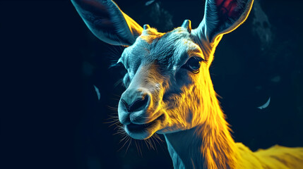 Canvas Print - Closeup of a Deer's Face with Blue and Yellow Light