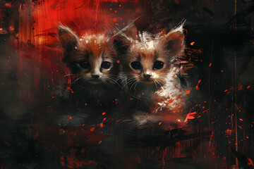 Poster - Two Cute Kittens in a Grunge Illustration