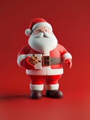 Wall Mural - A 3D rendered image of Santa clause holding a present,