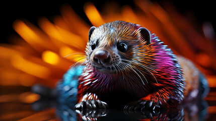 Sticker - Colorful Otter Illustration with Orange Background