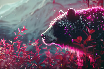 Wall Mural - Black Bear with Pink Glow, Illustration