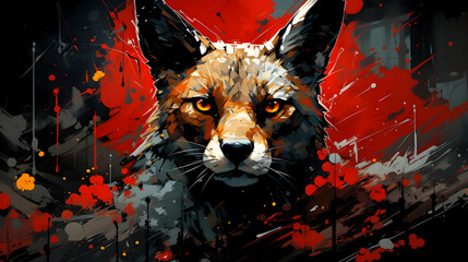 Poster - Fierce Fox Portrait in Abstract Red and Black Illustration