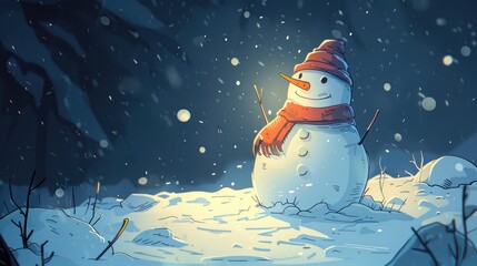 Canvas Print - A cartoon style snowman depicted in outline form through 2d illustration