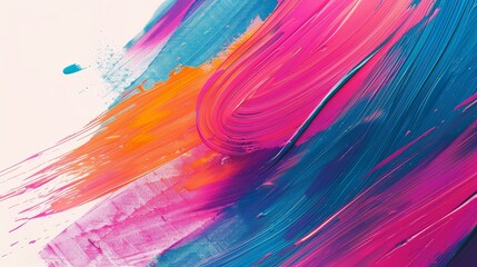 Wall Mural - Abstract Paint Strokes - A vibrant abstract painting featuring bold strokes of pink, blue, and orange paint creating a dynamic and captivating texture. - A vibrant abstract painting featuring bold str