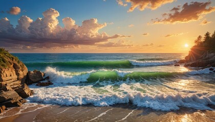 Canvas Print - Sunset Sea Waves.