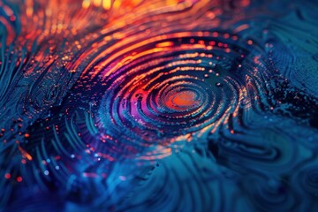 Poster - Colorful and vibrant abstract spiral artwork with blue and orange tones in a hypnotic concentric pattern on a textured background, creating a vivid and dynamic modern design