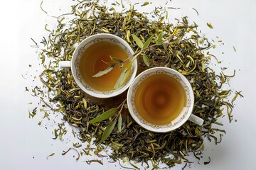 two cups of linden tea, nestled on a pristine white background