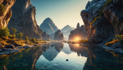 Wall Mural - Mountain Valley Sunrise.