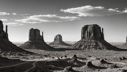 Monument Valley Desert Landscape in Black and White.