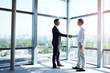 © AK Coop/peopleimages.com - Business men, handshake and meeting with welcome for thank you, greeting or introduction in office. Partnership, commercial realtor and client shaking hands for agreement, b2b deal or acquisition