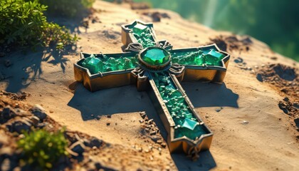 Canvas Print - Emerald Cross in the Sand.