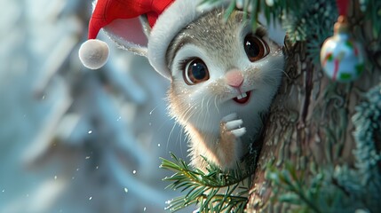 Poster - Cute Bunny in a Christmas Hat