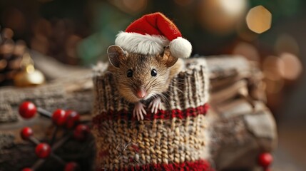 Canvas Print - Cute Mouse Wearing a Santa Hat