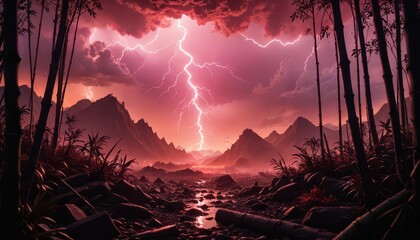 Wall Mural - Thunderstorm in the Bamboo Forest.