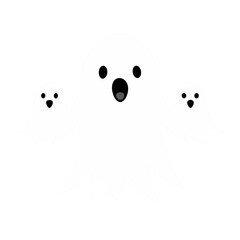 cute Three cartoon ghosts, one in orange and two in white