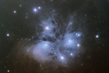 Wall Mural - deep space astrophotography using a telescope to capture the pleiades m45