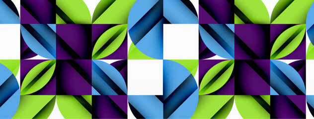 Poster - Circle, square and flower petal geometric background. Round shapes composition for wallpaper, banner, background or landing