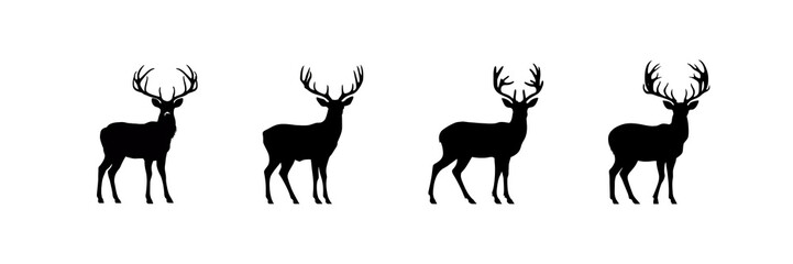 Wall Mural - black deer silhouette cutout. set of deer and elk animal silhouette on transparent background