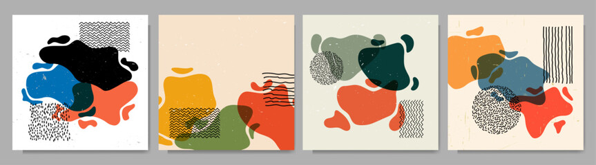 Fototapete - Vector illustration. Vintage liquid shape banner set. Retro twisted shapes composition. Design element for social media, web banner, cover, blog post. Nordic hand drawn color elements
