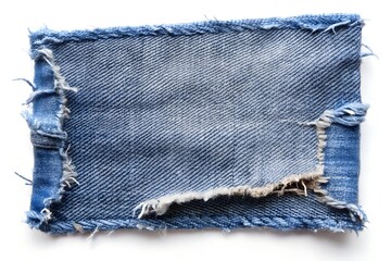 Wall Mural - Piece of torn denim on a white background. Denim texture