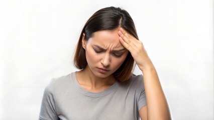 A Woman is Holding Head, feeling headache or stressed