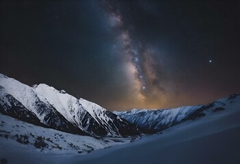 Wall Mural - AI-generated illustration of the Milky Way above the snowy mountains at a starry night