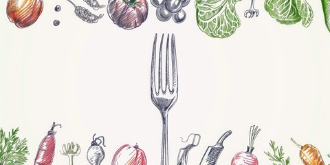 A set of utensils and fresh produce on a table