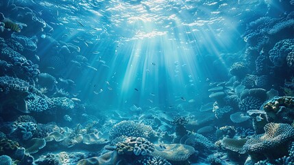 Wall Mural - Underwater Coral Reef with Sunlight