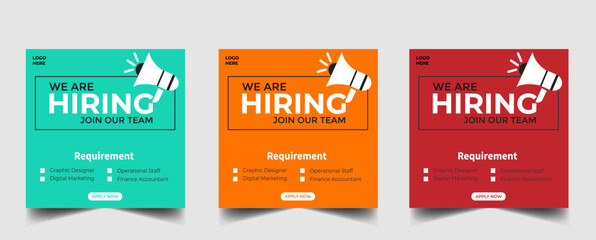 Wall Mural - We are hiring recruitment open job vacancy design vector social media post banner template or web banner layout