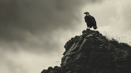 Wall Mural - Majestic Bald Eagle Perched on Rocky Cliff