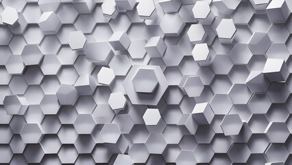 Poster - Panoramic Wall of Random shifted white honeycomb hexagon background wallpaper with copy space