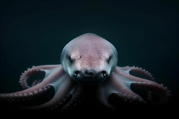 Wall Mural - of a half-octopus half-shark in dark water, showcasing its tentacles and head
