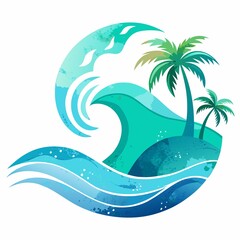 Wall Mural - Watercolor waves on white background, serene tropical destination, perfect for collecting memories, serenity, watercolor, waves, white background