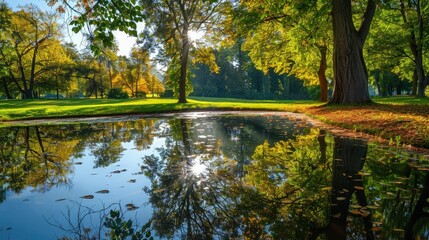 Wall Mural - Photorealistic natural garden park nature reflection for background.