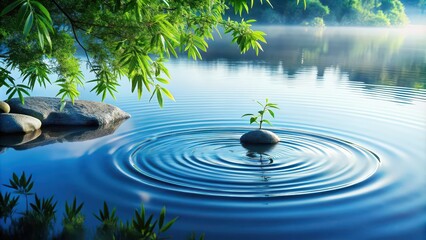 Poster - Tranquil Zen pattern featuring delicate ripples on water surface, meditative, peaceful, calm, serenity, mindfulness