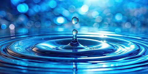 Sticker - Water drops glistening on a vibrant blue background, water, drops, blue, background, texture, liquid, close-up, macro, reflection