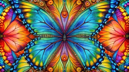 Sticker - Vibrant butterfly wing pattern with mesmerizing abstract colors and natural symmetry, butterfly, macro, wing, scales, vibrant