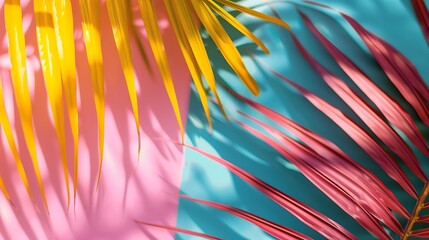 Wall Mural - Coral pink, sunflower yellow, and cyan blue noisy grain, tropical and sunny for beach-inspired designs